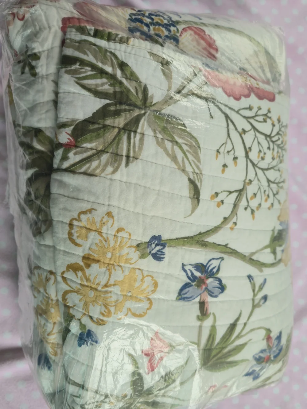 Floral Cotton Quilt Set in Blue and Cream - Brand: